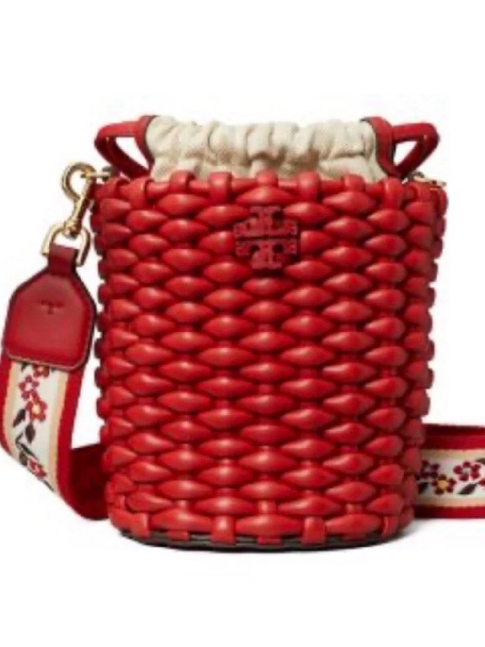 TORY BURCH EMERSON WOVEN LEATHER MINI BUCKET BAG W/REMOVABLE POUCH NWT